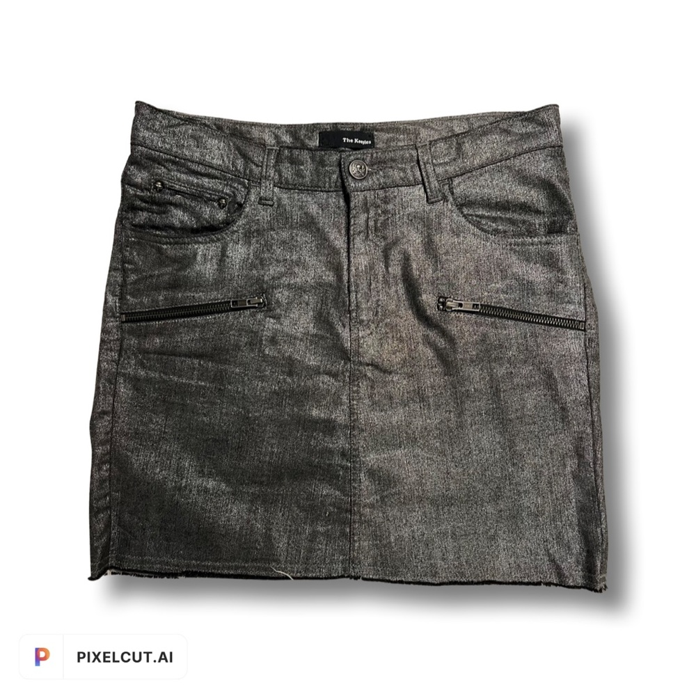 The Kooples Black Jean Mini Skirt w/ Gold Metallic Sheen